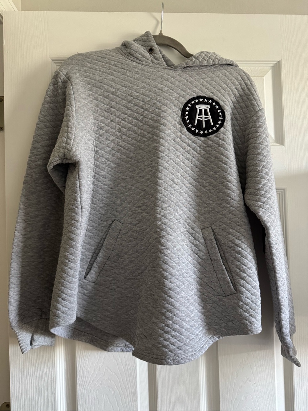 Men's Quilted Gray Hoodie Sweater - Bar Stool sports